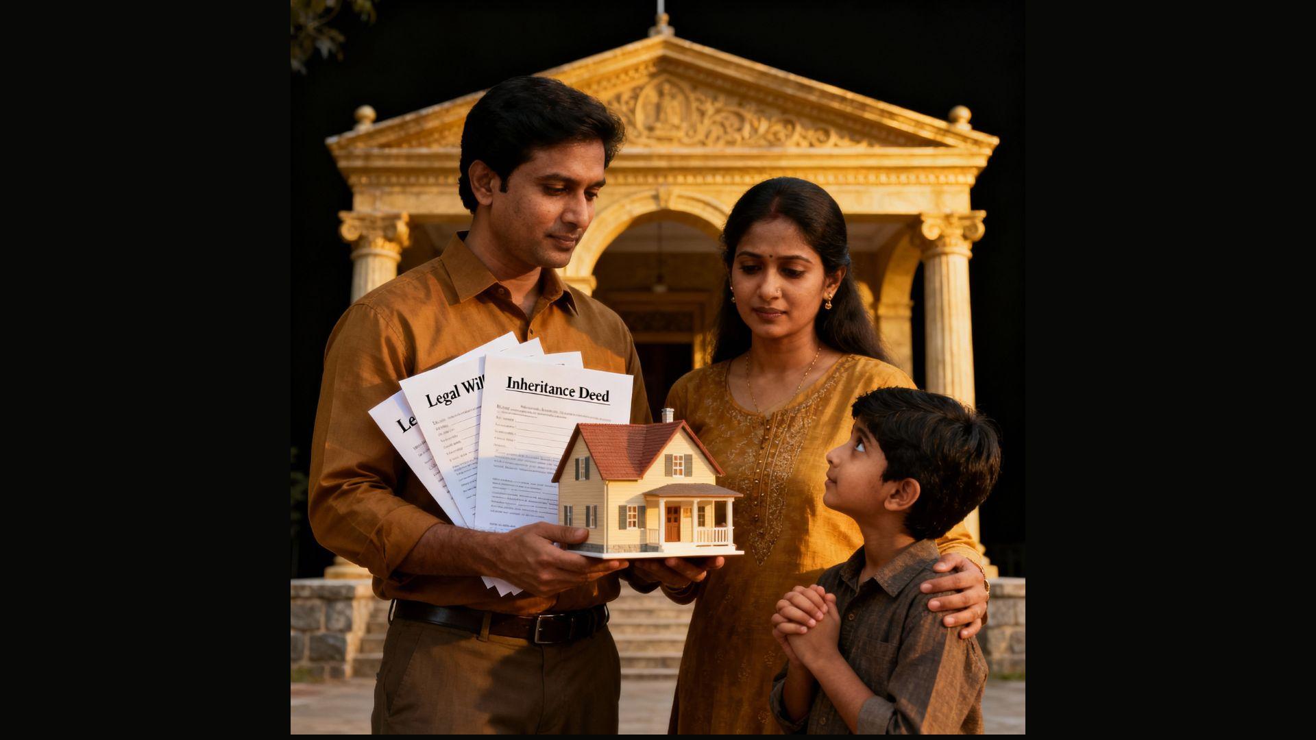 An intricate family tree diagram with Indian Rupee symbols, representing inheritance.
