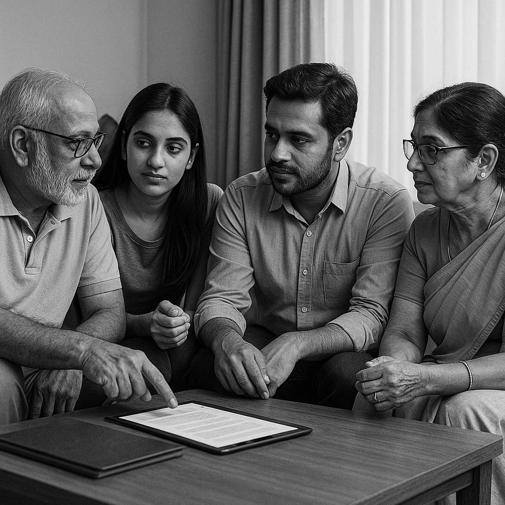 Family discussing future planning in India